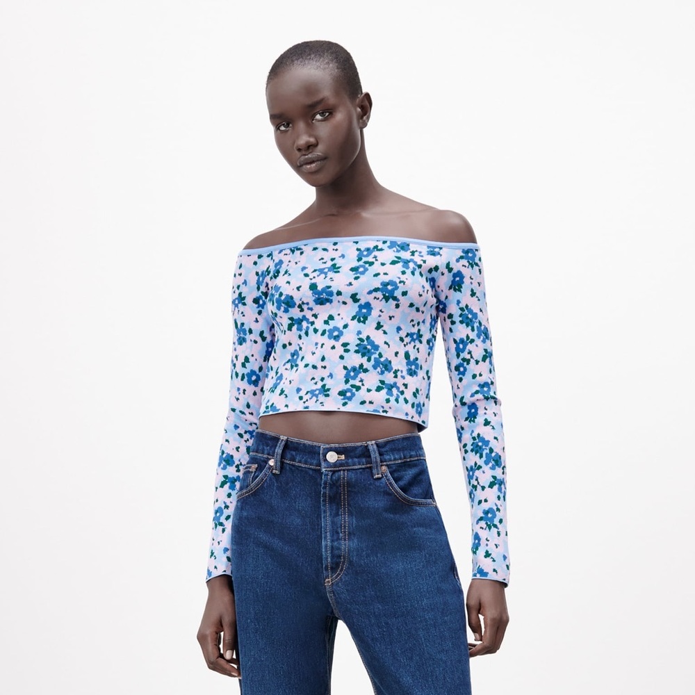 Zara Off-the-shoulder Jacquard Knit Top